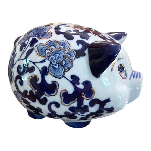 Vintage Blue & White Chinoiserie Piggy  Figurine 3.5 Inches Tall - Picture 3 of 11